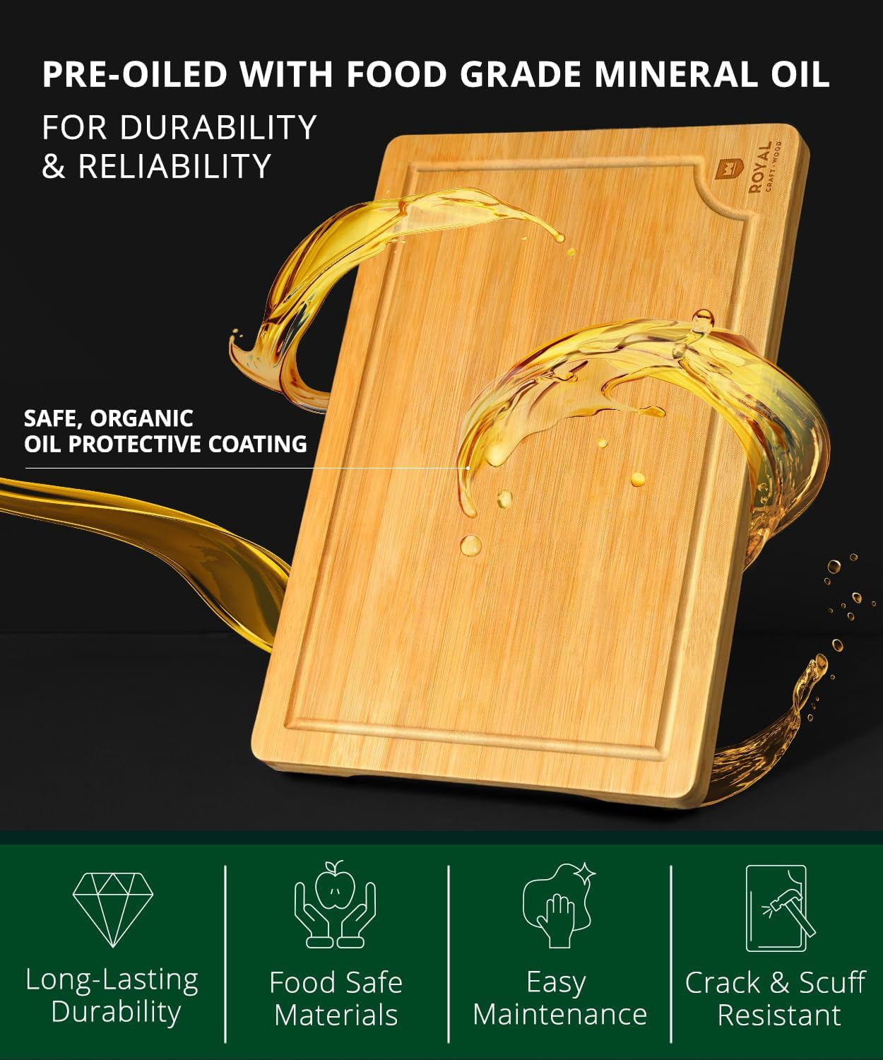 𝐋𝐮𝐱𝐮𝐫𝐲 Bamboo Cutting Board for Kitchen - Chopping Board w/Juice Groove & Easy Grip Handle - Organic Wooden Cutting Boards for Meat, Cheese, Fruits & Vegetables (Set of 3)